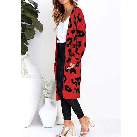 ⚡️SOLD⚡️ Amazon Red Leopard Cardigan - Picture 2 of 2